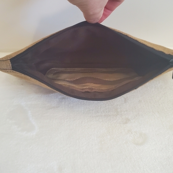 𝅺1154 Lill Studio Wristlet Clutch Bag Tan Brown Gold Swirl Design - Picture 7 of 9